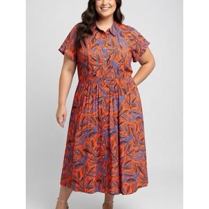 Alexis x Target Tropical Leaf Short Sleeve Shirtdress Womens 4XL Colorful Midi